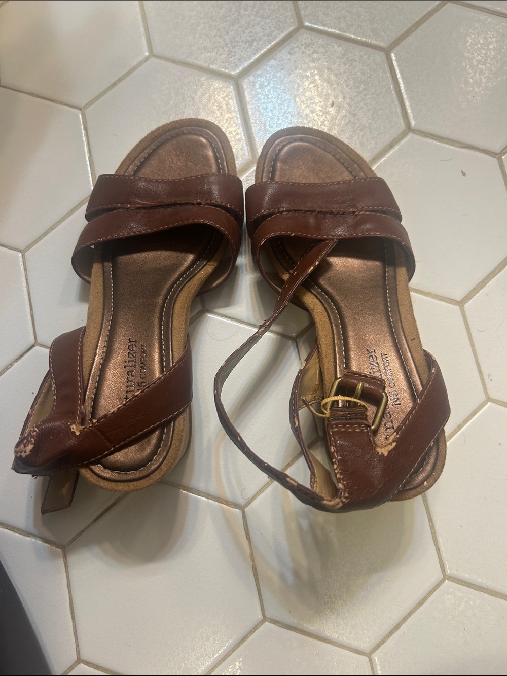 Naturalizer Brown Leather Strappy Women's Sandals